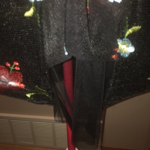 ZARA Black Sequins Mini Embroidered Floral Dress - Size Large - Picture 10 of 17
